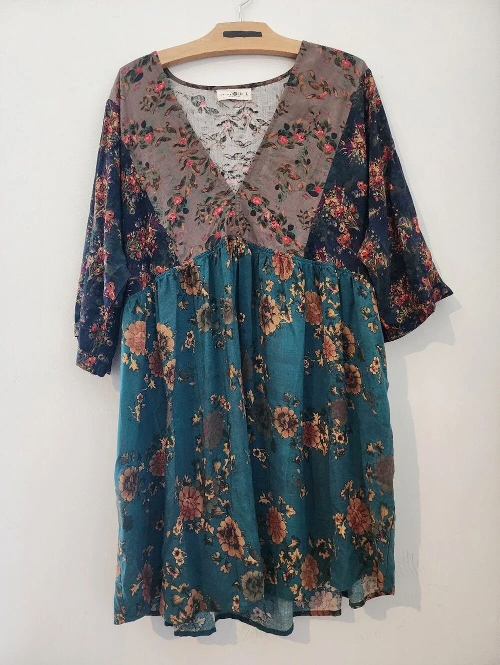 Natural Life Womens Pink Floral Ditsy Stella V-Neck Mini Dress  Large Boho